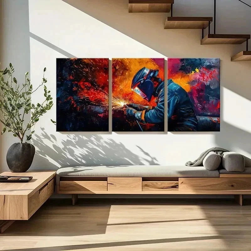 3pcs Dynamic Sparks, Industrial Style Wall Art Set Canvas Framed 40x60cm - High Quality Print 100% Australian Made Wall Canvas Ready to Hang