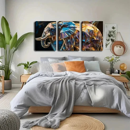 3pcs Abstract Elephant Crystal Triptych Perfect Wall Art Canvas Unframed - High Quality Print 100% Australian Made Wall Canvas