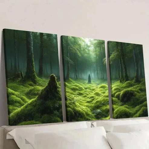 3pcs Lush Greenery and Misty Atmosphere Wall Art Canvas Unframed - High Quality Print 100% Australian Made Wall Canvas