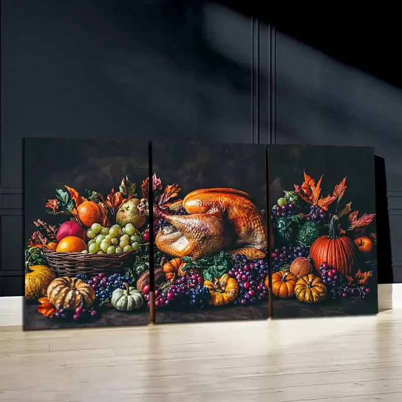 3pcs Photo Of A Turkey And Various Produce Wall Art Set Canvas Framed 50x70cm - High Quality Print 100% Australian Made Wall Canvas Ready to Hang - Bella Home Decor