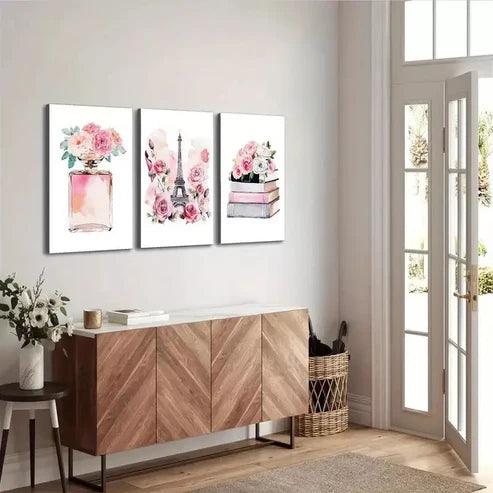 3pcs Pink Perfume & Parisian Fashion Canvas Framed 60x90 cm - High Quality Print 100% Australian Made Wall Canvas Ready to Hang