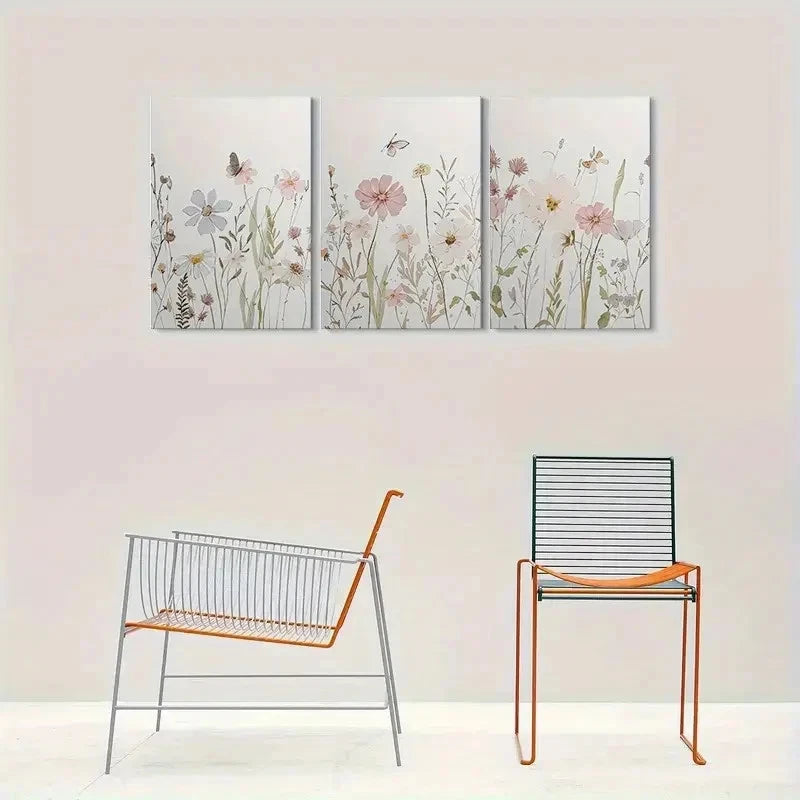 3pcs Pink and White Flowers with Butterflies Wall Art Set Canvas Framed 60x90cm - High Quality Print 100% Australian Made Wall Canvas Ready to Hang