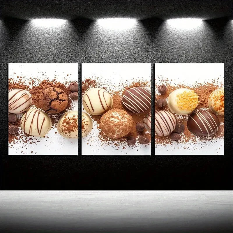3pcs Vibrant Chocolate-Themed Illustration Metal Print Ready to Hang Art