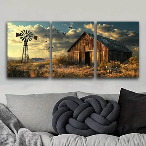 3pcs Barns And Windmills Scenery Nature Wall Art Set Canvas Unframed - High Quality Print 100% Australian Made Wall Canvas