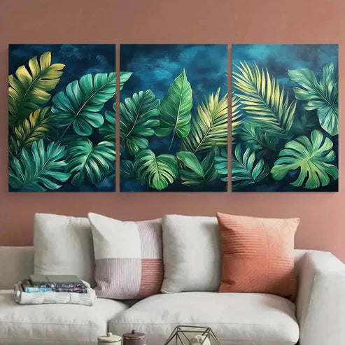3pcs Deep Green Tropical Leaves Wall Art Set Canvas Unframed - High Quality Print 100% Australian Made Wall Canvas