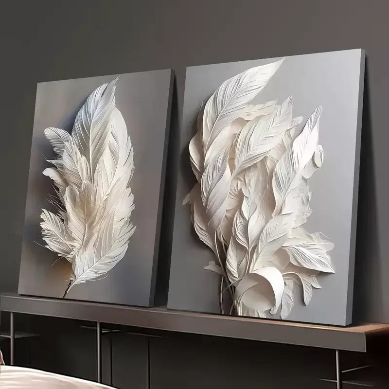 2pcs Decorative Painting, White Feather Artwork Canvas Framed 50x75cm - High Quality Print 100% Australian Made Wall Canvas Ready to Hang