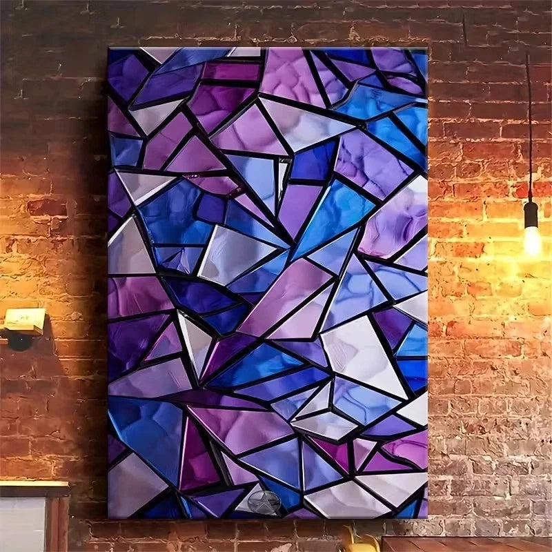 Violet Mosaic Abstract Geometric Metal Print Ready to Hang