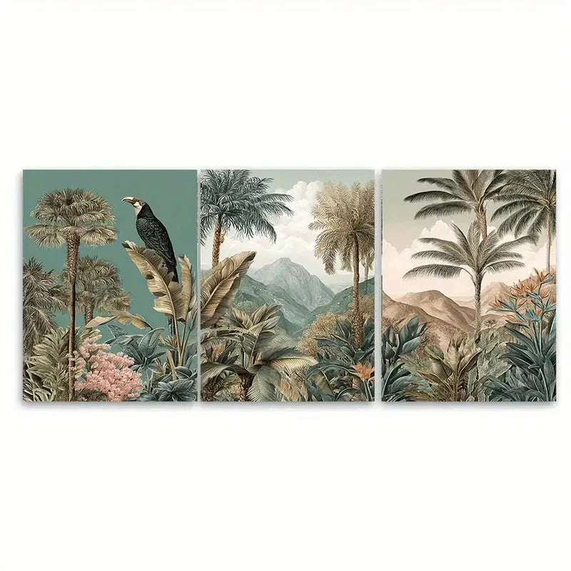 3pcs Monterrey Travel Nature Illustration Wall Art Set Canvas Framed 60x90cm - High Quality Print 100% Australian Made Wall Canvas Ready to Hang