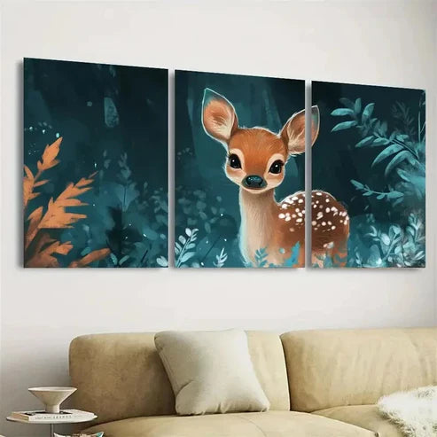 3pcs Whimsical Teal Deer Wall Art Set Canvas Unframed - High Quality Print 100% Australian Made Wall Canvas