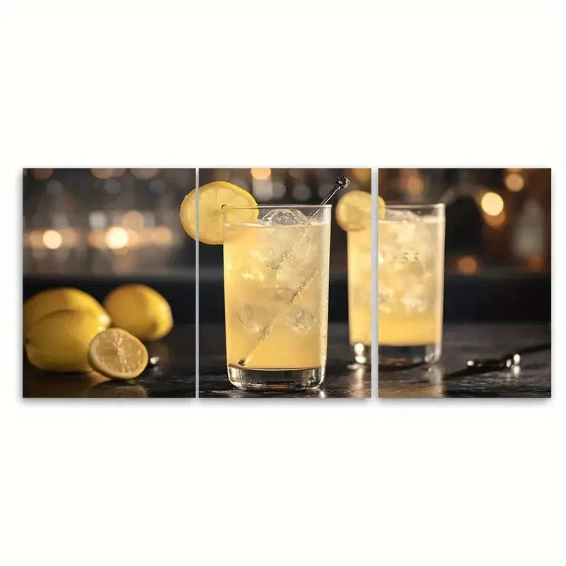 3pcs French 75 Cocktail Retro Bar Classic Liquor Wall Art Set Canvas Framed 40x60cm - High Quality Print 100% Australian Made Wall Canvas Ready to Hang