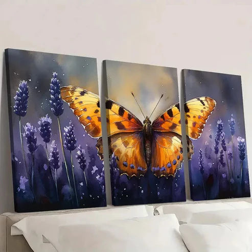 3pcs Lavender Watercolor Wildflower L Wall Art Set Canvas Unframed - High Quality Print 100% Australian Made Wall Canvas