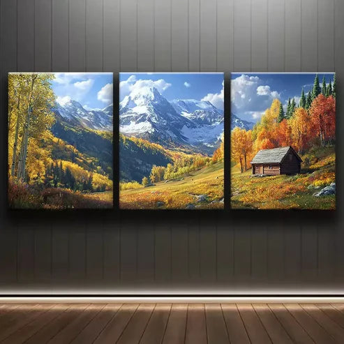 3pcs Autumn Mountain Scene Canvas Framed 60x90cm - High Quality Print 100% Australian Made Wall Canvas Ready to Hang - Bella Home Decor
