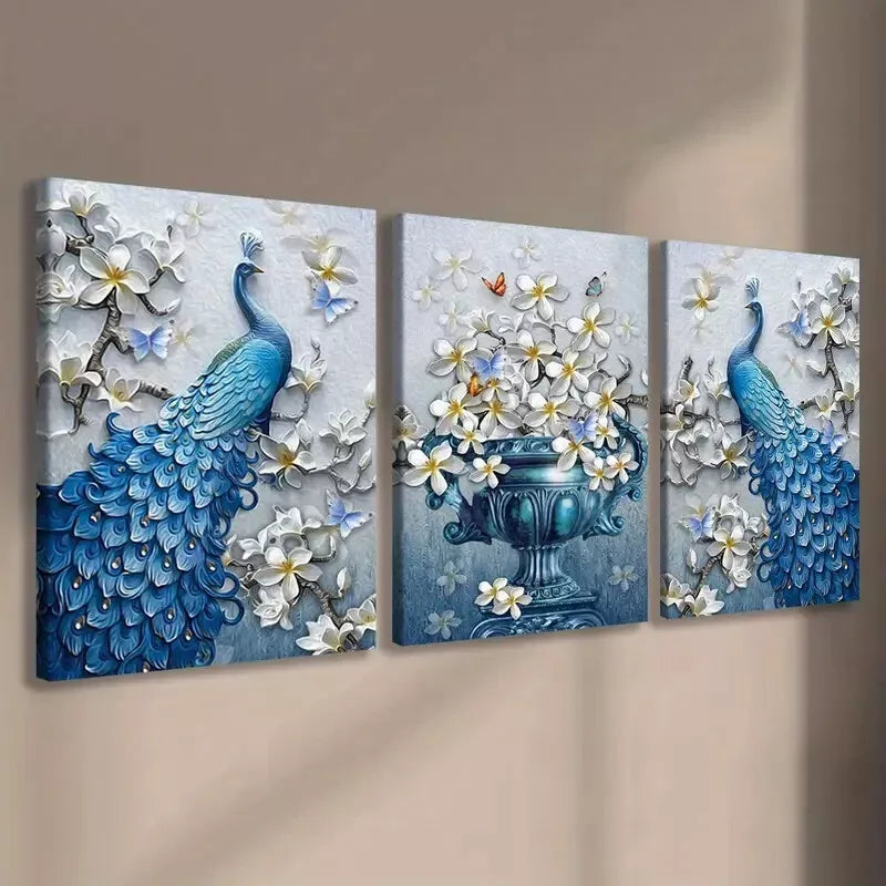 3pcs Peacock Canvas Framed 40x60cm - High Quality Print 100% Australian Made Wall Canvas Ready to Hang