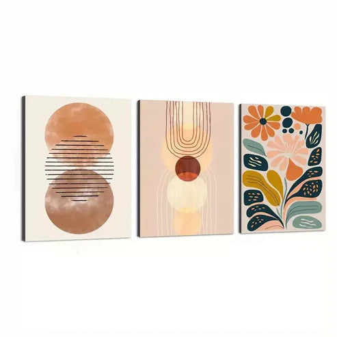 3pcs Boho Chic Wall Art Set, Abstract Line Drawing & Floral Wall Art Set Canvas Unframed - High Quality Print 100% Australian Made Wall Canvas