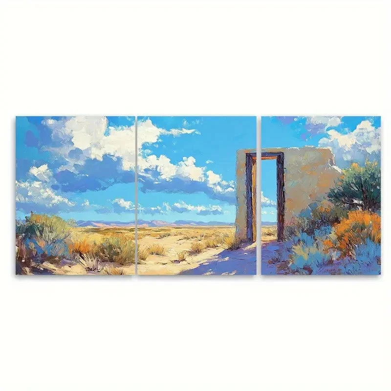 3pcs Desert Doorway Impressionist Painting Wall Art Set Canvas Framed 60x90cm - High Quality Print 100% Australian Made Wall Canvas Ready to Hang