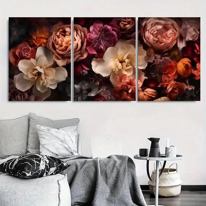 3pcs Dark Romantic Burgundy Peony Wall Art Set Canvas Framed 40x60cm - High Quality Print 100% Australian Made Wall Canvas Ready to Hang