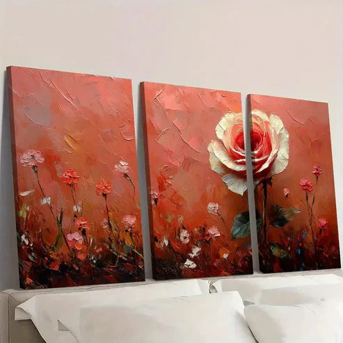 3pcs Small White Rose Artwork TR Wall Art Set Canvas Unframed - High Quality Print 100% Australian Made Wall Canvas