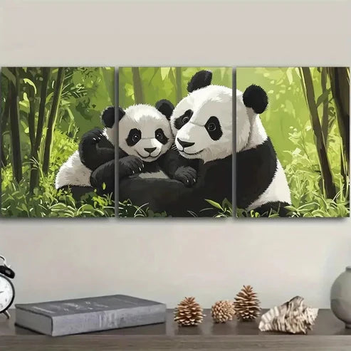 3pcs Cute panda family Wall Art Set Canvas Unframed - High Quality Print 100% Australian Made Wall Canvas