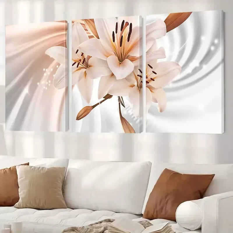 3pcs Lily Wall Art Botanical Canvas Framed 40x60cm - High Quality Print 100% Australian Made Wall Canvas Ready to Hang
