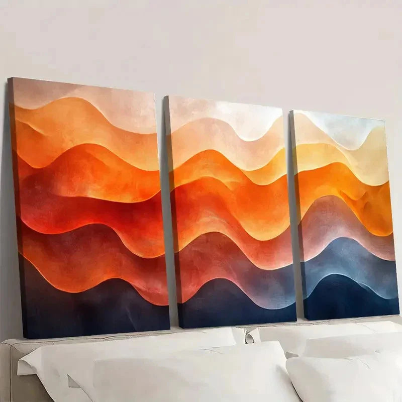 3pcs Brown Geometric Waves Abstract S Wall Art Set Canvas Unframed - High Quality Print 100% Australian Made Wall Canvas