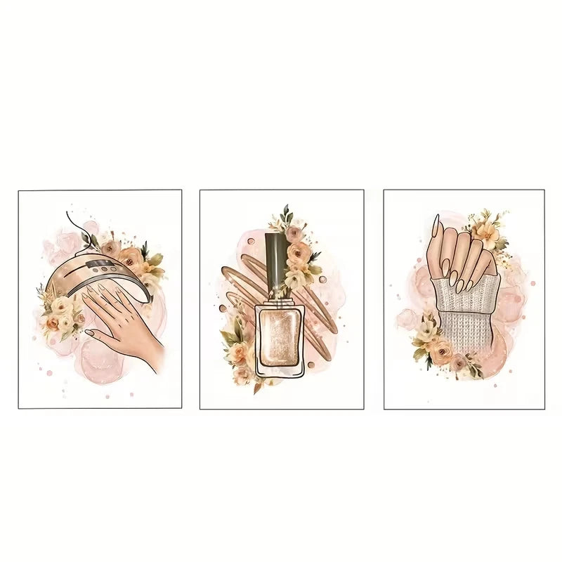 3pcs Salon Floral Decorations Wall Art Set Canvas Framed 60x90cm - High Quality Print 100% Australian Made Wall Canvas Ready to Hang