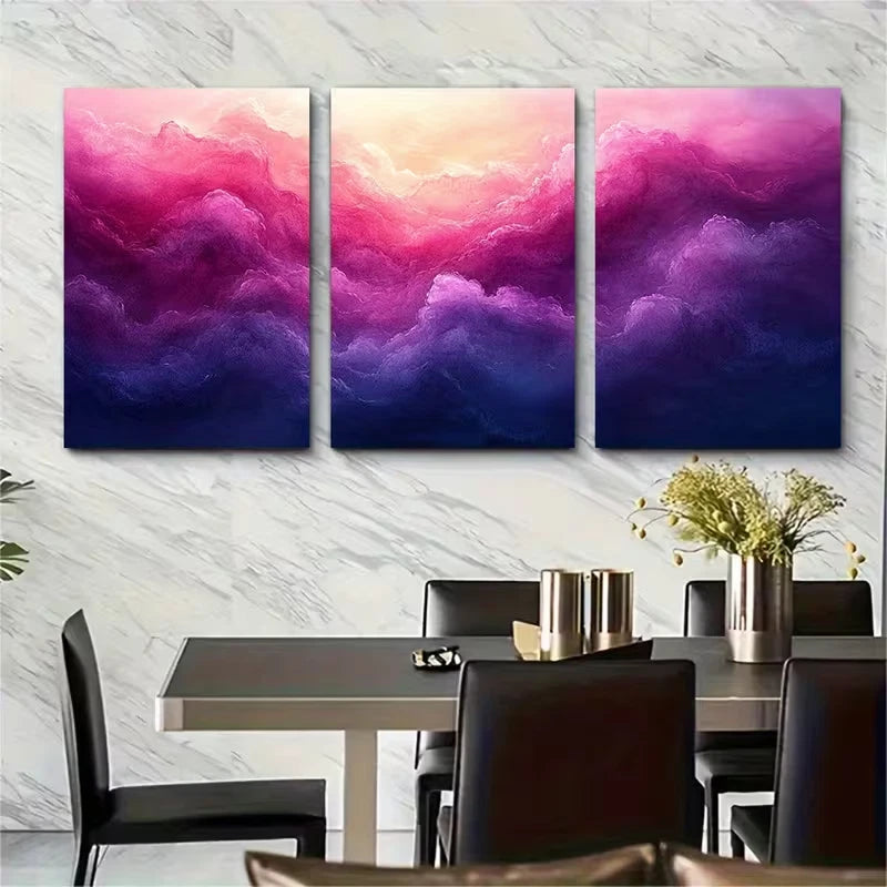 3pcs Pink and Purple Watercolor Abstract Metal Print Ready to Hang Art