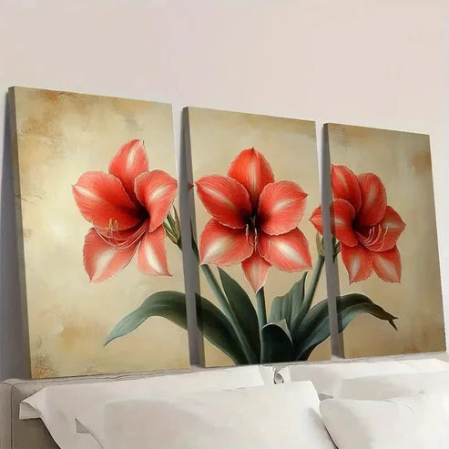 3pcs Amaryllis Flower Wall Art Canvas Unframed - High Quality Print 100% Australian Made Wall Canvas