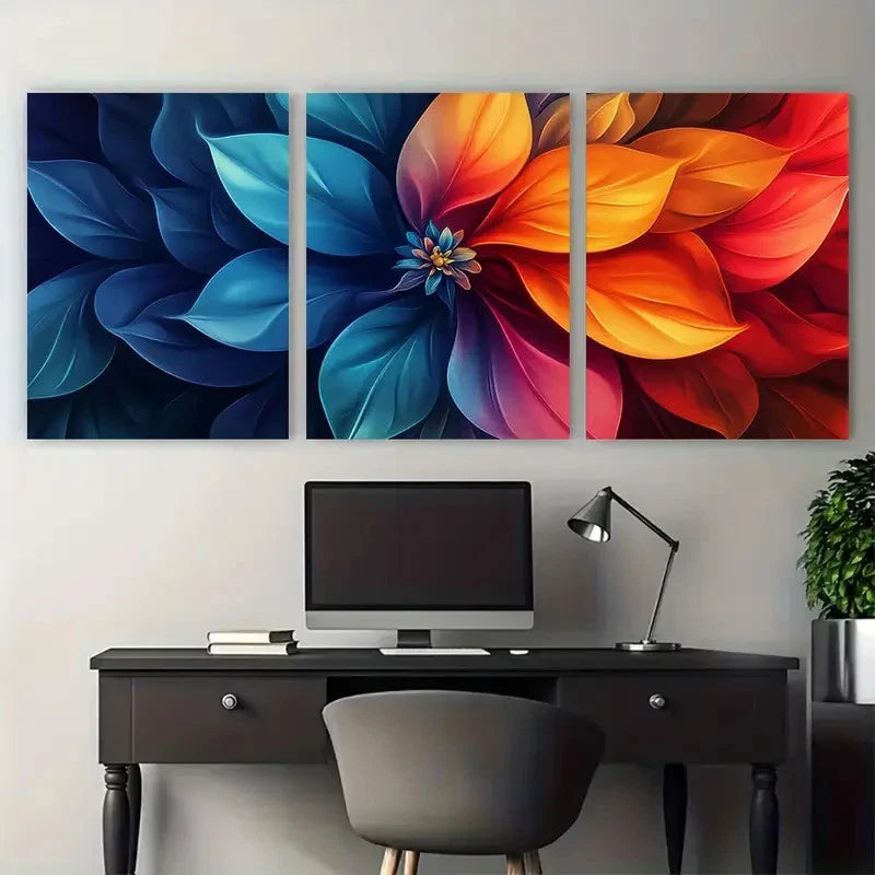 3pcs Abstract Flower Digital Illustration Wall Art Set Canvas Framed 60x90cm - High Quality Print 100% Australian Made Wall Canvas Ready to Hang