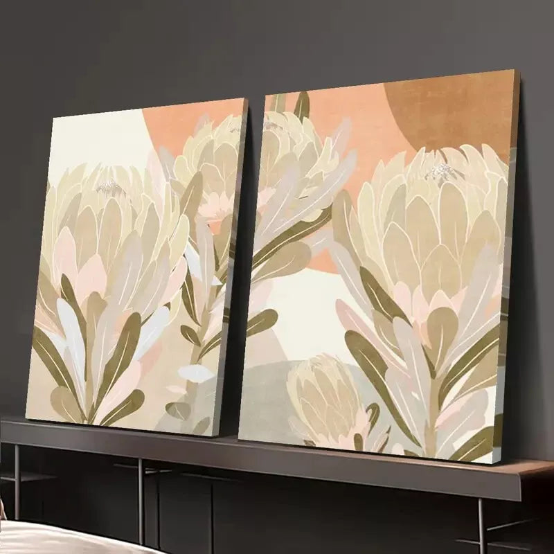 2pcs Neutral Abstract Art Flowers, Blooming Flowers Canvas Framed 50x75cm - High Quality Print 100% Australian Made Wall Canvas Ready to Hang