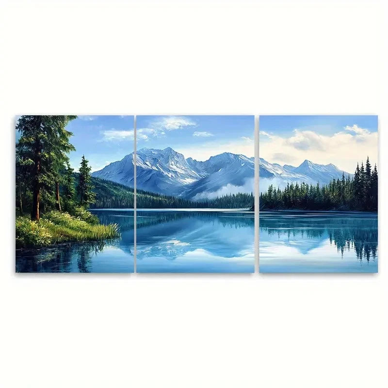 3pcs Crystal Lake Blue Mountain Nature Landscape Wall Art Set Canvas Framed 50x70cm - High Quality Print 100% Australian Made Wall Canvas Ready to Hang
