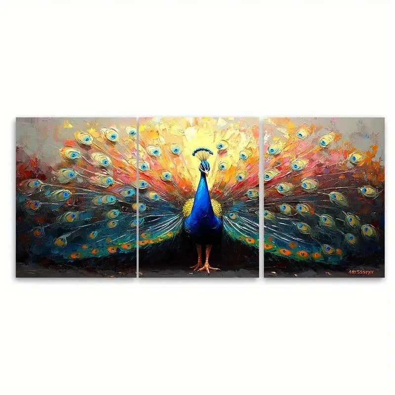3pcs Enchanting Peacock Bird Impasto Design Wall Art Set Canvas Framed 60x90cm - High Quality Print 100% Australian Made Wall Canvas Ready to Hang