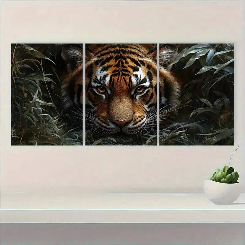 3pcs Tiger Realistic Jungle Scene Metal Print Ready to Hang Art