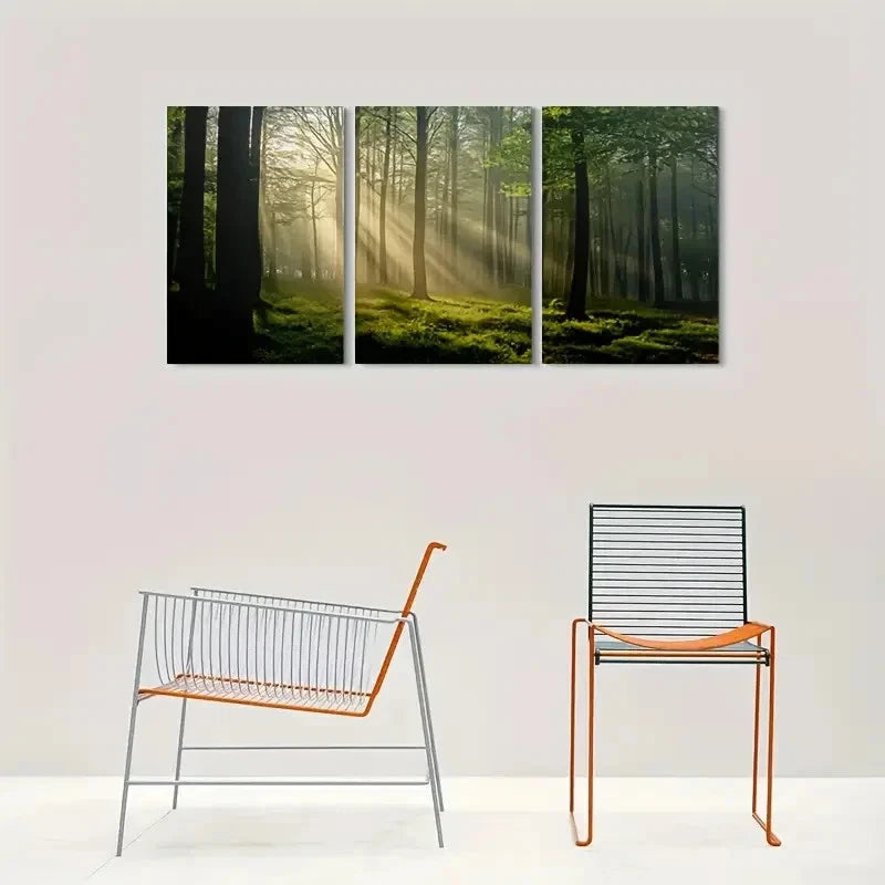 3pcs Sunshine Through the Trees Forest Wall Art Set Canvas Framed 60x90cm - High Quality Print 100% Australian Made Wall Canvas Ready to Hang