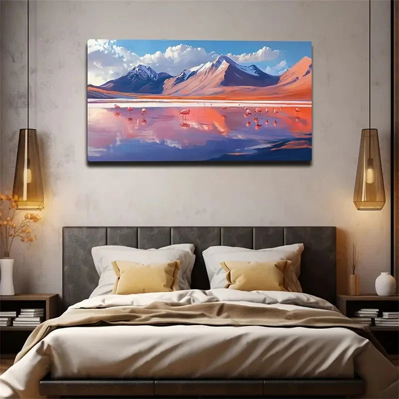 Mountain Crane Lake Suitable Wall Art Canvas Office Home Room Framed 120x60cm