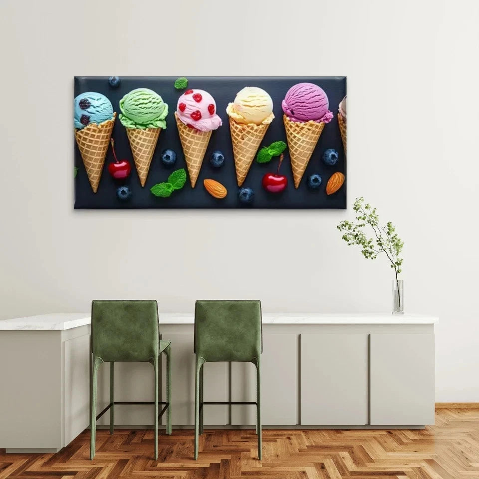 Pastel Minimalist Ice Cream Wall Art Canvas Office Home Room Framed 120x60cm