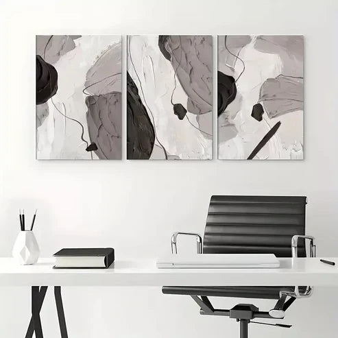 3pcs Splotches Of Black And White Abstract Art Canvas Framed 60x90cm - High Quality Print 100% Australian Made Wall Canvas Ready to Hang