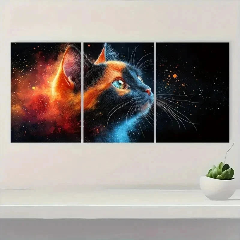 3pcs Vibrant Calico Cat Metal Print Ready to Hang Art