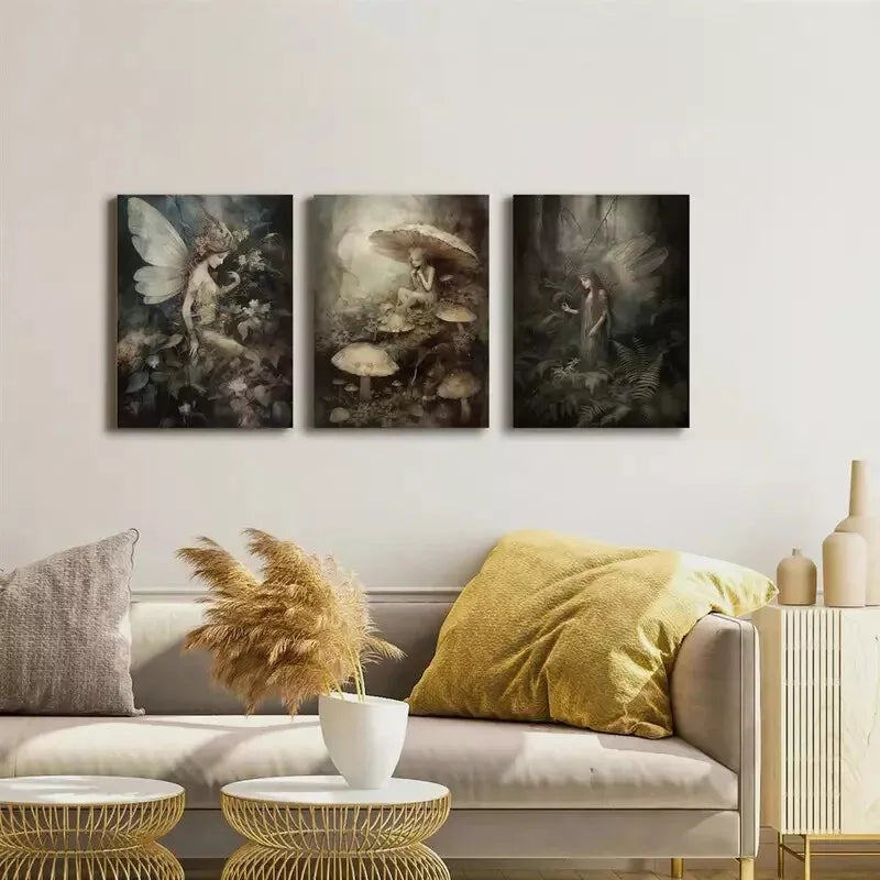 3pcs Magic Forest, Fantasy Style, Plant Fairy Canvas Framed 40x60cm - High Quality Print 100% Australian Made Wall Canvas Ready to Hang