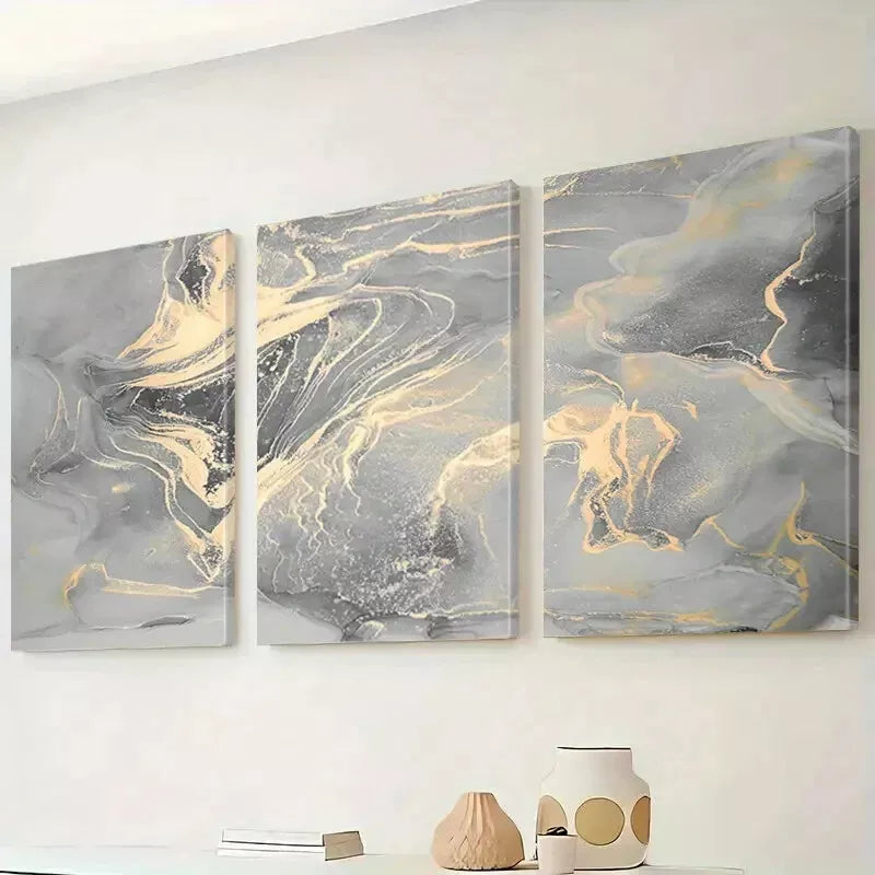 3pcs Abstract Canvas Artwork, Golden Foil Light Purple Canvas Framed 40x60cm - High Quality Print 100% Australian Made Wall Canvas Ready to Hang