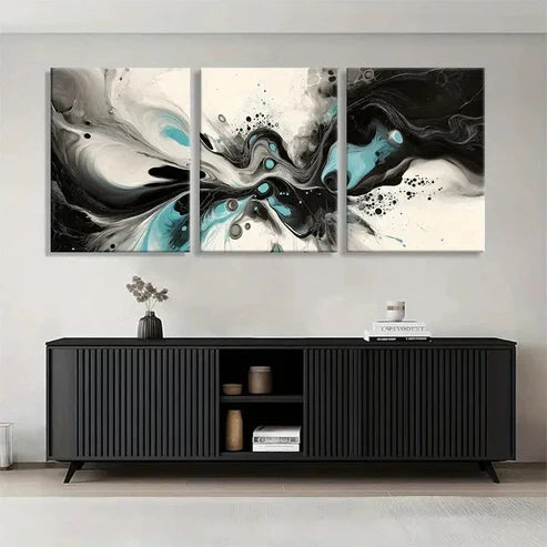 3pcs Black and White Abstract Wall Art Set Canvas Unframed - High Quality Print 100% Australian Made Wall Canvas