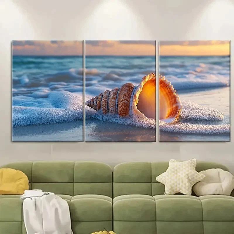 3pcs Ocean Shell Beach Inspired Metal Print Ready to Hang Art