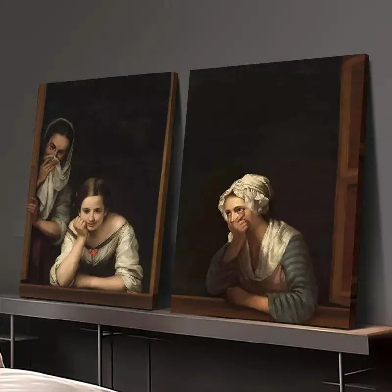 2pcs Victorian Women By The Window Sill Canvas Framed 50x75cm - High Quality Print 100% Australian Made Wall Canvas Ready to Hang - Bella Home Decor