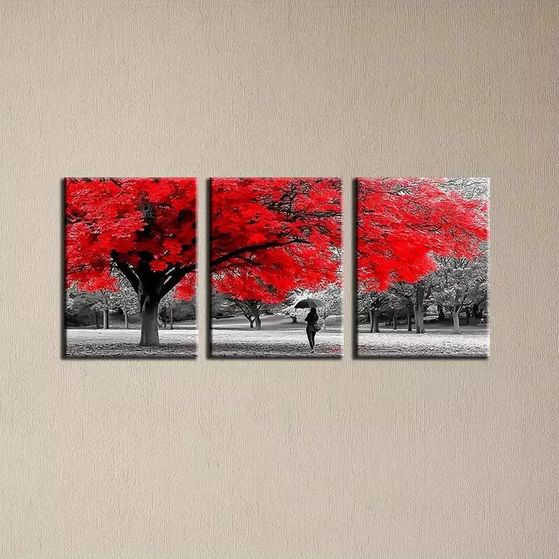 3pcsBeautiful Red Tree Painting with Women Art Set Canvas Framed 50x70cm - High Quality Print 100% Australian Made Wall Canvas Ready to Hang