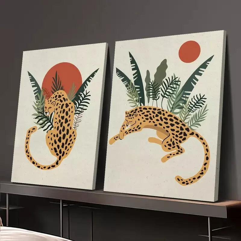 2pcs Cartoon Painting Decoration, Jungle Art, Minimalism Canvas Framed 50x75cm - High Quality Print 100% Australian Made Wall Canvas Ready to Hang