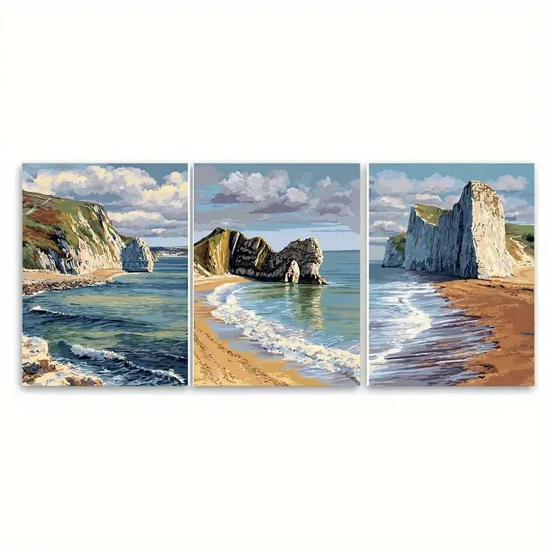 3pcs England Coastal Dorset Landscape Scene Wall Art Set Canvas Framed 60x90cm - High Quality Print 100% Australian Made Wall Canvas Ready to Hang