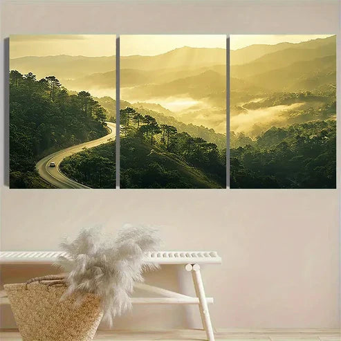 3pcs Winding Mountain Road at Dawn Wall Art Set Canvas Unframed - High Quality Print 100% Australian Made Wall Canvas - Bella Home Decor