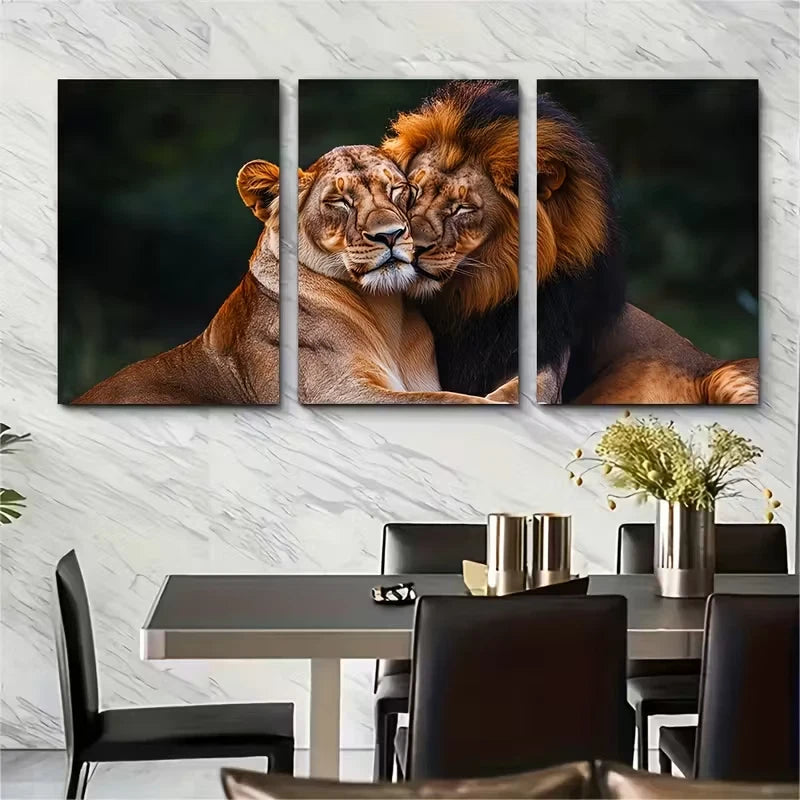 3pcs Lion Lioness Cuddle Embrace Metal Print Ready to Hang Art