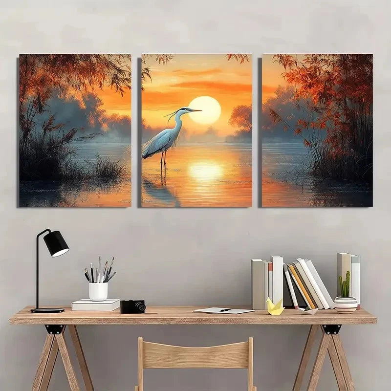 3pcs Golden Sunset Tranquil Water Nature Scenery Wall Art Set Canvas Framed 60x90cm - High Quality Print 100% Australian Made Wall Canvas Ready to Hang