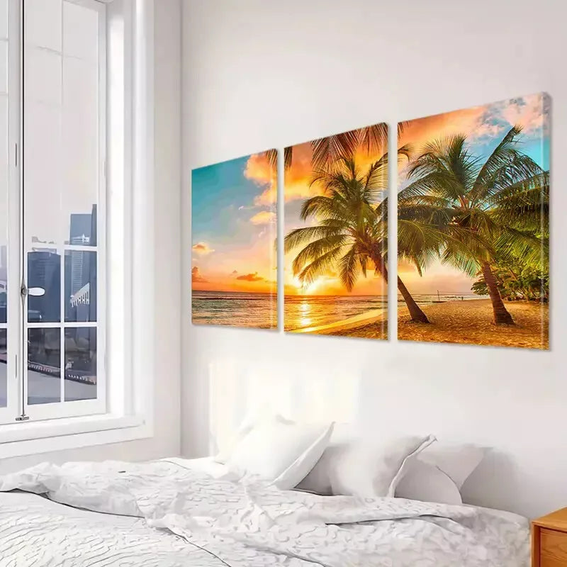 3pcs Tropical Beach Wall Art Set Canvas Framed 50x70cm - High Quality Print 100% Australian Made Wall Canvas Ready to Hang - Bella Home Decor