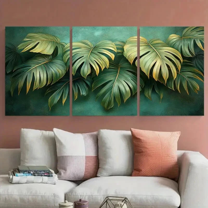 3pcs Vintage Botanical Palm Leaves Design Metal Print Ready to Hang Art